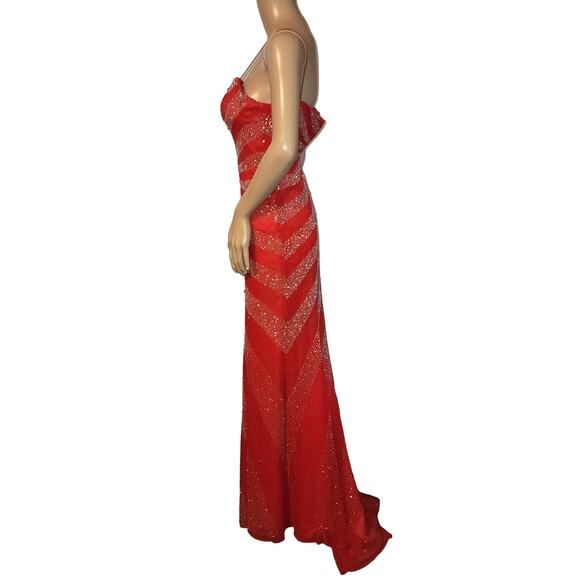 VTG Y2K Alyce Sz 2 Red 100% Silk Heavily Beaded Prom Formal Dress Lined - Picture 2 of 9